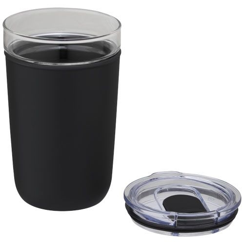 PF100675-5Bello 420 ml Glasbecher mit Aussenwand aus recyceltem Kunststoff_ schwarz