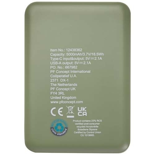 PF124383-5Asama 5000 mAh Typ-C Powerbank aus recyceltem Kunststoff_ heather gruen