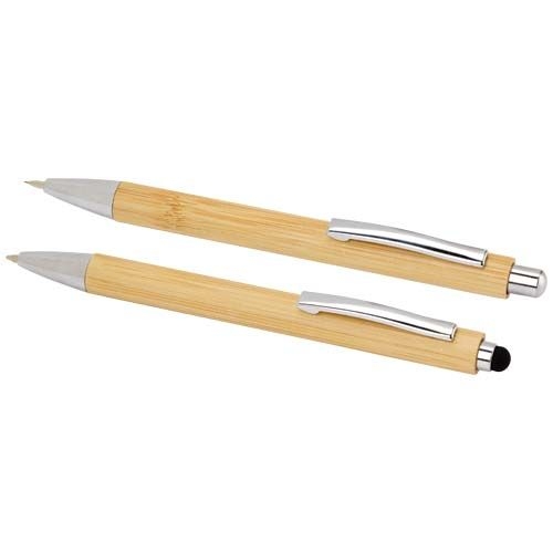 PF107976-1Oblys Kugelschreiber und Druckbleistiftset aus Bambus _schwarze Mine_ natur