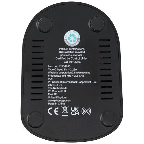 PF124340-1Loop kabellose Ladestation mit 15W Doppelspule aus recyceltem RCS Kunststoff_ schwarz