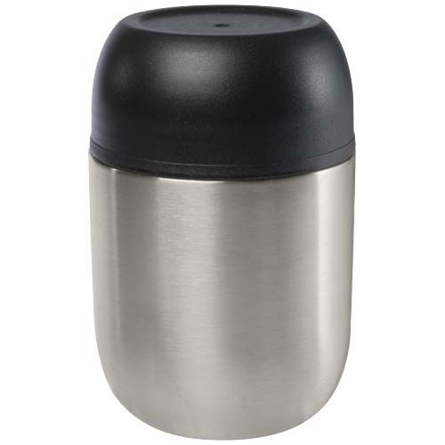 PF113421-2Supo 480 ml doppelwandiger Lunchpot aus recyceltem Edelstahl mit faltbarem Loeffel_ silber