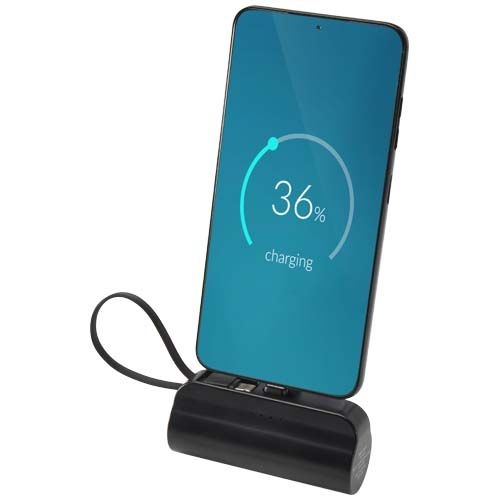 PF124472-2Alnair 10 W 5000 mAh Typ C Powerbank aus recyceltem Kunststoff mit integriertem Klappstaender und 2 i