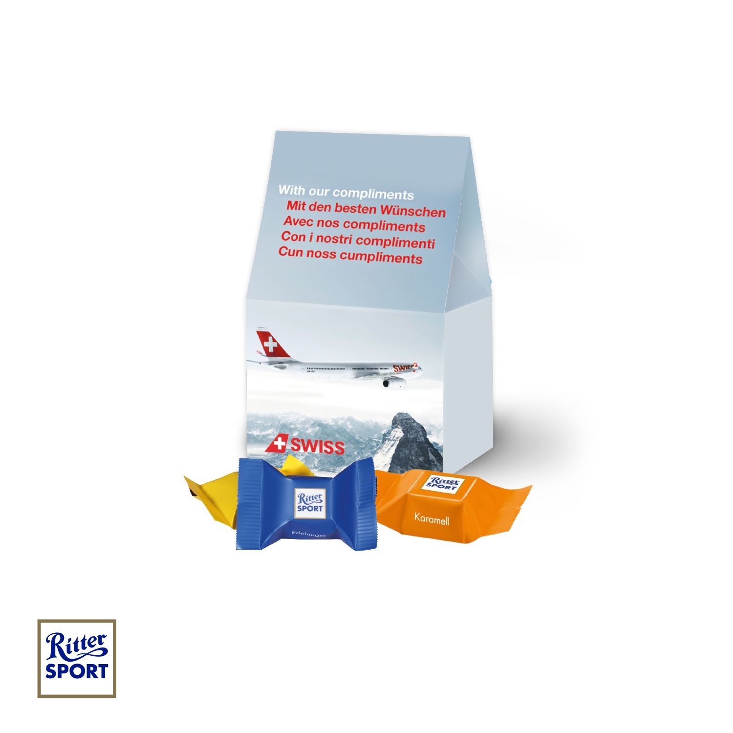CD91617-01Werbepraesent Selection Mini mit Ritter SPORT Schokowuerfel_ Ritter Sport Schokowuerfel