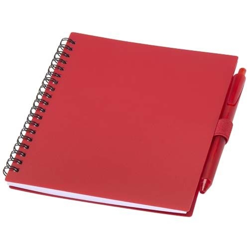 PF106298-2Niove Softcover Notizbuch aus recyceltem Kunststoff mit Kugelschreiber _blaue Mine_ rot