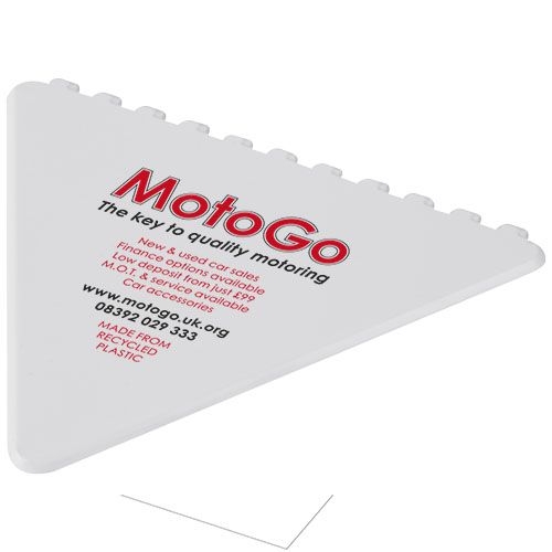 PF104252-1Frosty dreieckiger Eiskratzer aus recyceltem Kunststoff_ weiss