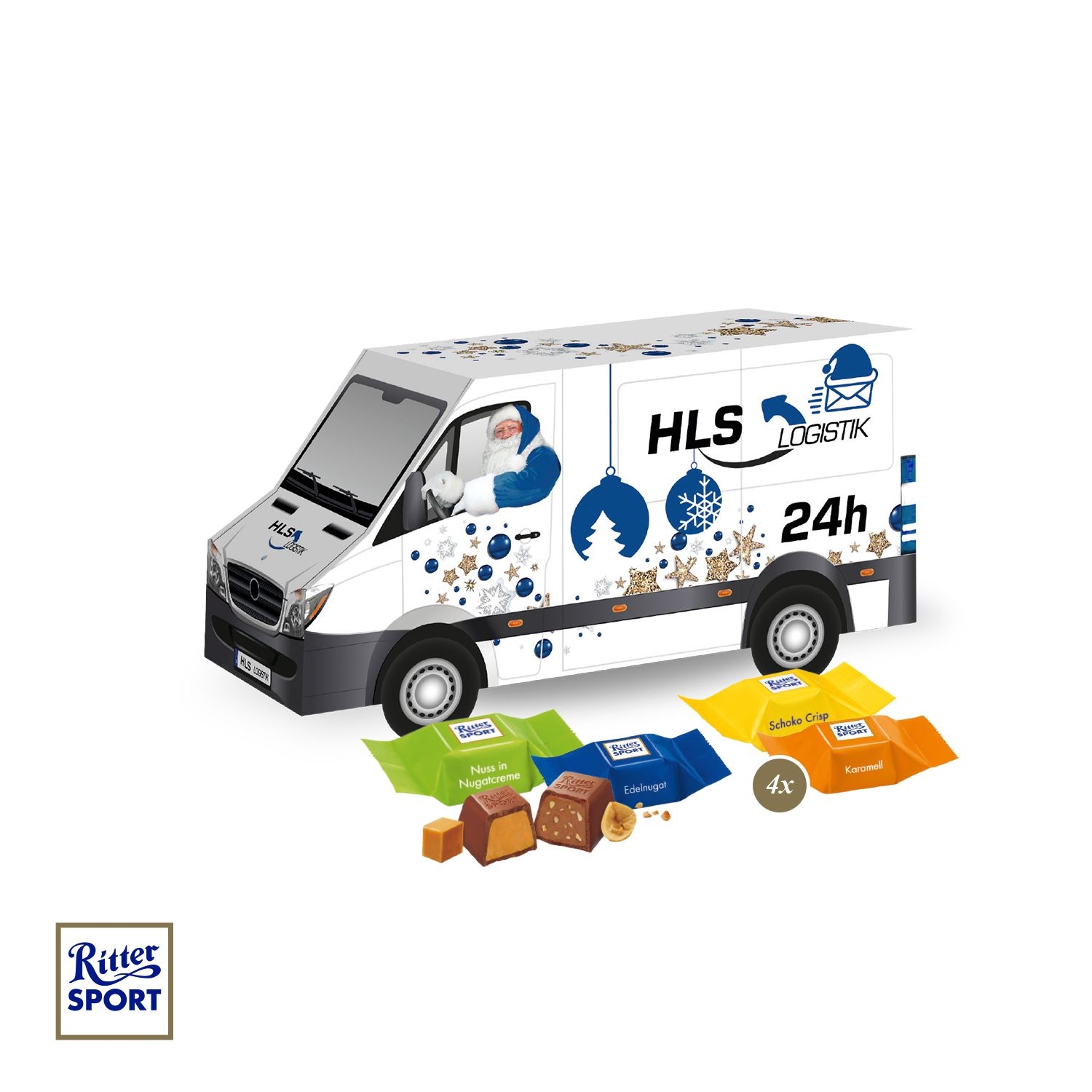 CD95546-013D Praesent Transporter mit Ritter SPORT Schokowuerfel_ Ritter Sport Schokowuerfel