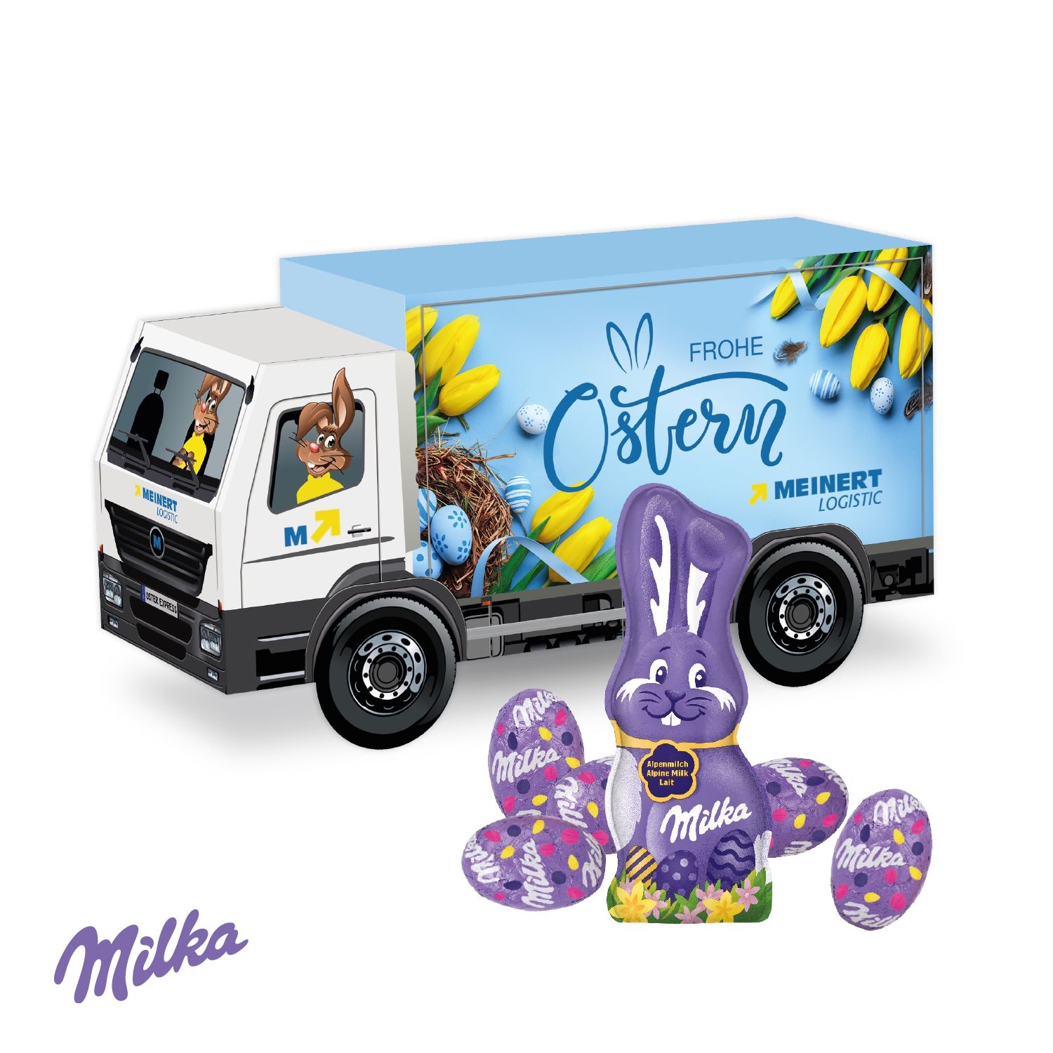 CD94713-013D Praesent LKW Ostern mit Schokoladenmischung von Milka_ Milka Schokomischung
