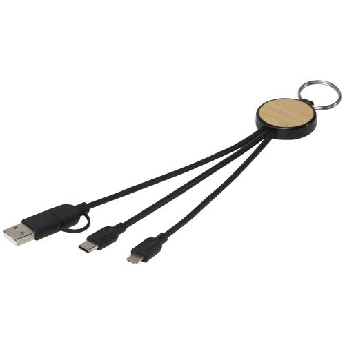 PF124325Tecta  6-in-1 Ladekabel mit Schluesselring aus recyceltem Kunststoff und Bambus
