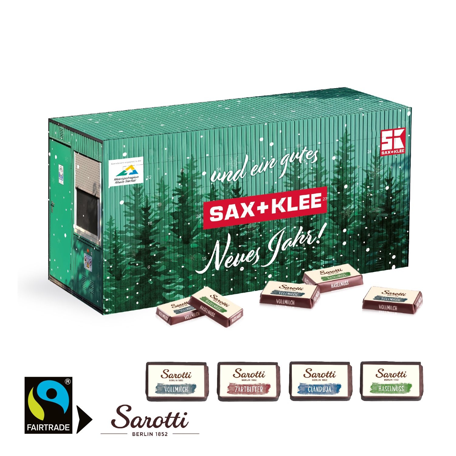 CD951723D Adventskalender _Container_ mit Sarotti Fairtrade® Schokolade