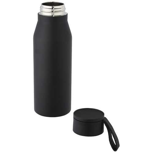 PF100668-2Ljungan 500 ml Kupfer-Vakuum Isolierflasche mit PU Kunststoffband und Deckel_ schwarz
