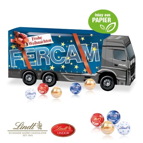 CD55353-023D Adventskalender _LKW_ mit Lindt Schokolade mit Papier-Inlay_ Individuelles Motiv