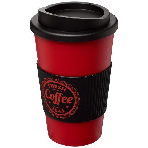 PF210002-16Americano® 350 ml Isolierbecher mit Schutzring_ rot_schwarz