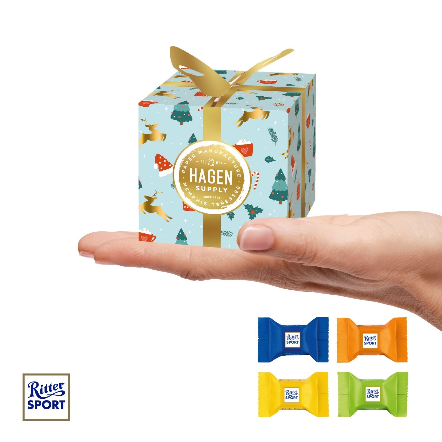 CD95608-01Praesent Feine Bescherung mit Ritter SPORT Schokowuerfel_ Ritter Sport Schokowuerfel
