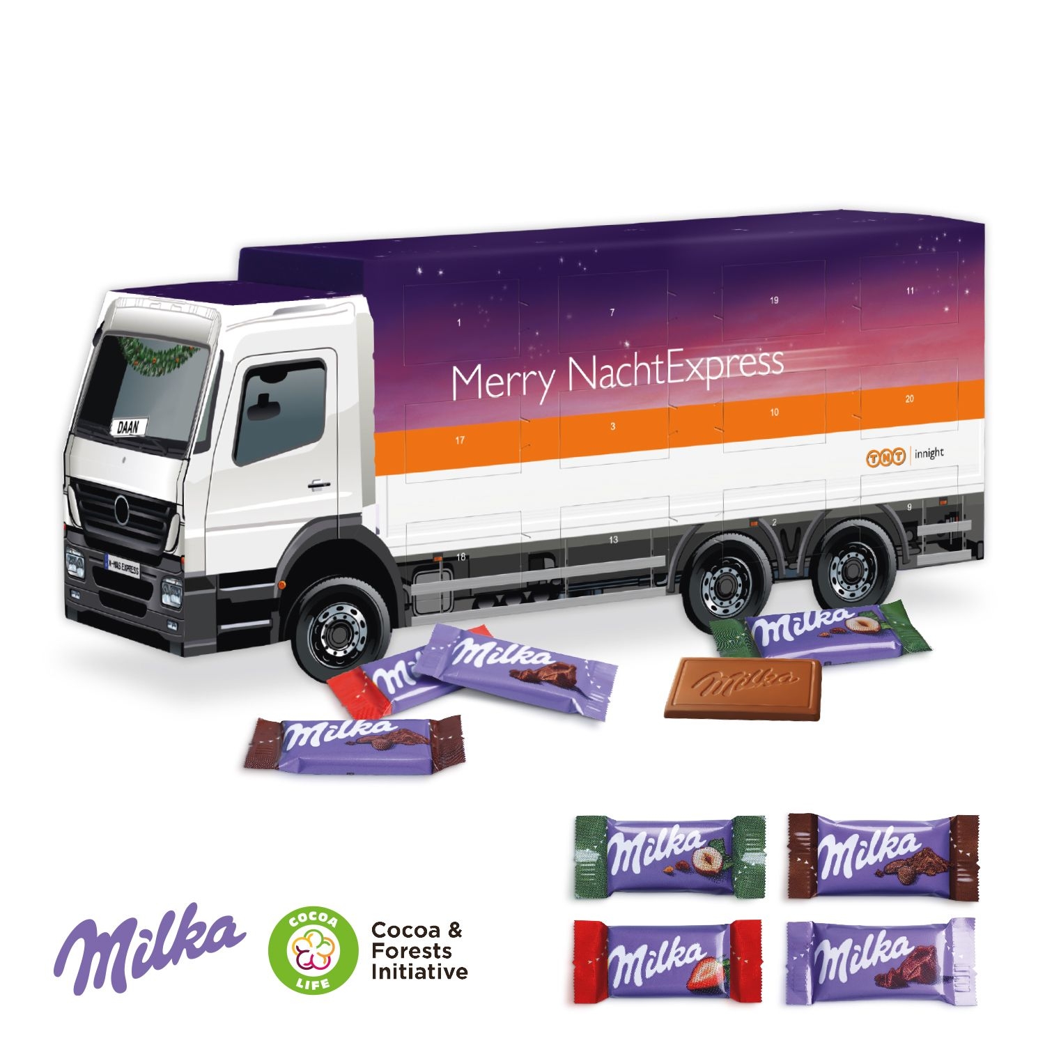 CD95179-023D Adventskalender _LKW_ mit Milka Schokolade_ Individuelles Motiv