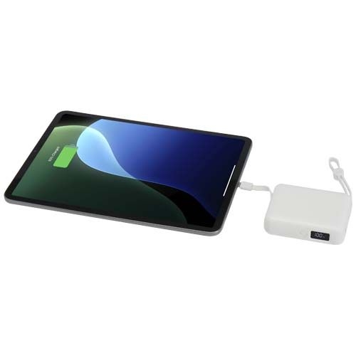 PF124450-1Acrux 35 W 10.000 mAh Tablet Powerbank mit integriertem Typ-C-Kabel aus recyceltem Kunststoff_ weiss
