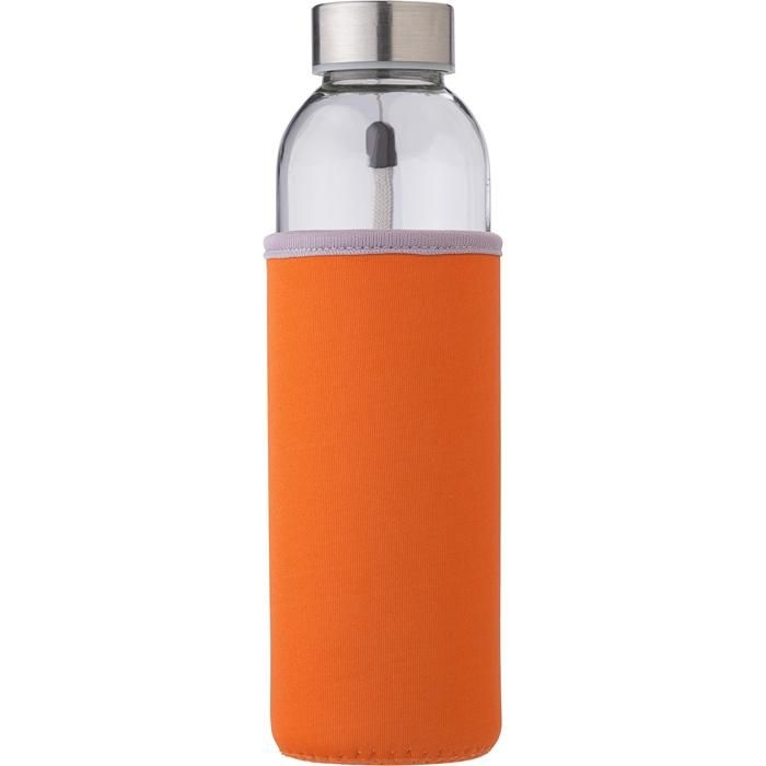 GI9301-07Glasflasche _500ml_ mit einem Neoprenhuelle Nika_ orange