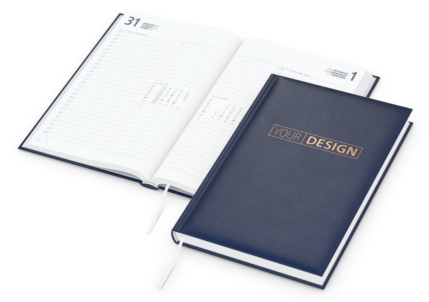 GE0020-DUKWerbeartikel Buchkalender Image_ dunkelblau_ Kupferpraegung