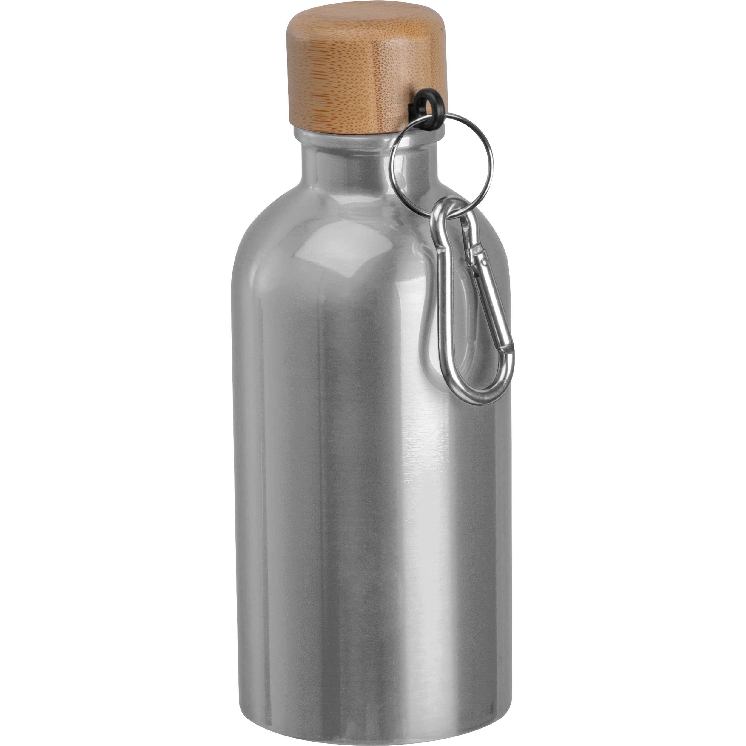 MA84972-07Edelstahltrinkflasche mit Karabiner_ 400ml MARILYN_ silbergrau