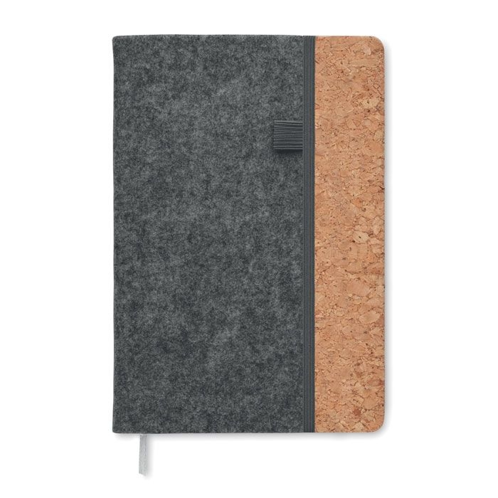 MO2553-15Corkbook DIN A5 Notizbuch RPET-Filz_ steingrau