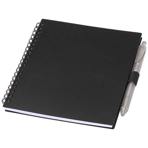 PF106298-4Niove Softcover Notizbuch aus recyceltem Kunststoff mit Kugelschreiber _blaue Mine_ schwarz