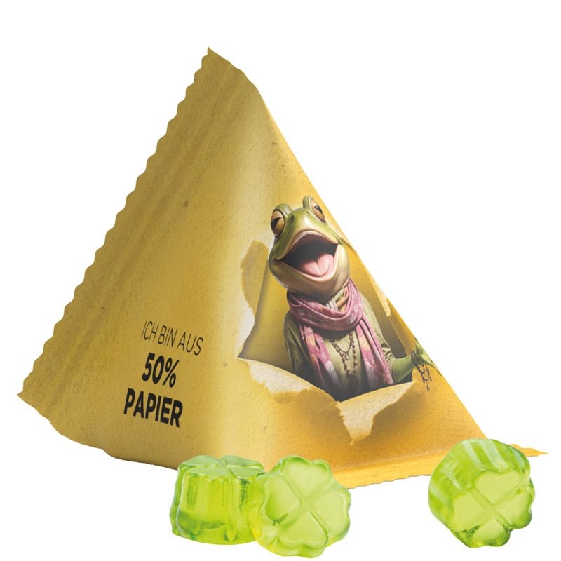 JG17063-11Tetraeder 15g_ Fruchtgummi Standardformen_ Kleeblatt_ weisse Folie