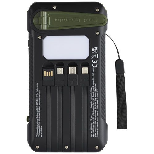 PF124346-1Soldy 10.000 mAh Solardynamo-Powerbank aus recyceltem GRS Kunststoff _ armeegruen