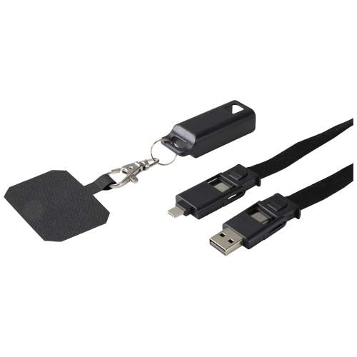 PF124447-2Franz 5 in 1 Lanyard Kabel aus recyceltem Kunststoff fuer Smartphones mit integrierter Datensynchroni