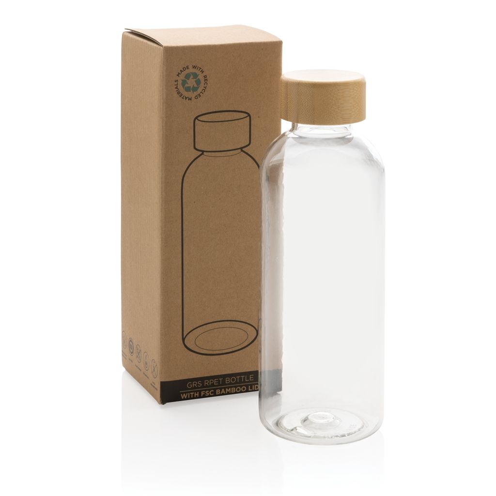XDP433.09-0RCS rPET Flasche mit Bambus-Deckel_ transparent