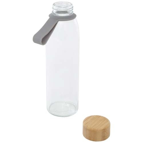 PF100853-4Porto 500 ml Glas-Flasche mit Silikongriff und Bambusdeckel _ grau