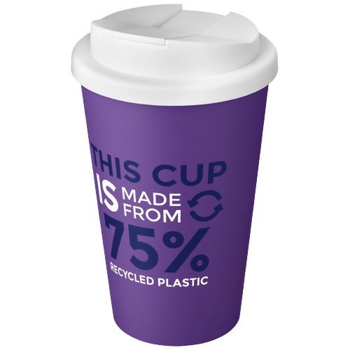 PF210425-13Americano® Eco 350 ml recycelter Becher mit auslaufsicherem Deckel_ lila_weiss