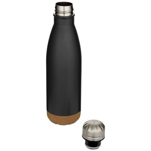 PF100892-3Cove 500 ml doppelwandige_ vakuumisolierte Trinkflasche aus Edelstahl mit Korkdetails_ schwarz