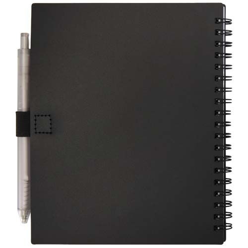 PF106298-4Niove Softcover Notizbuch aus recyceltem Kunststoff mit Kugelschreiber _blaue Mine_ schwarz