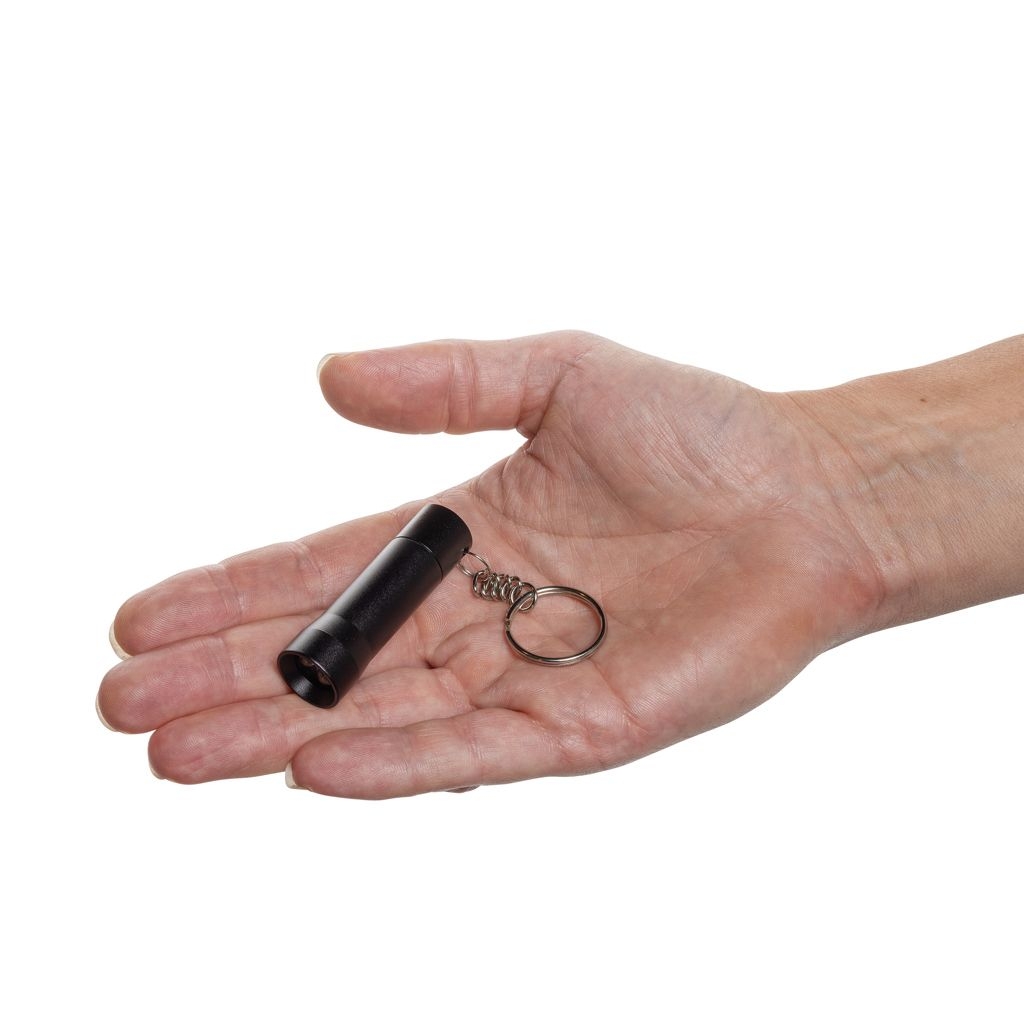 XDP514_04-01Flash Schluesselanhaenger-Taschenlampe aus RCS rec. Aluminium_ schwarz
