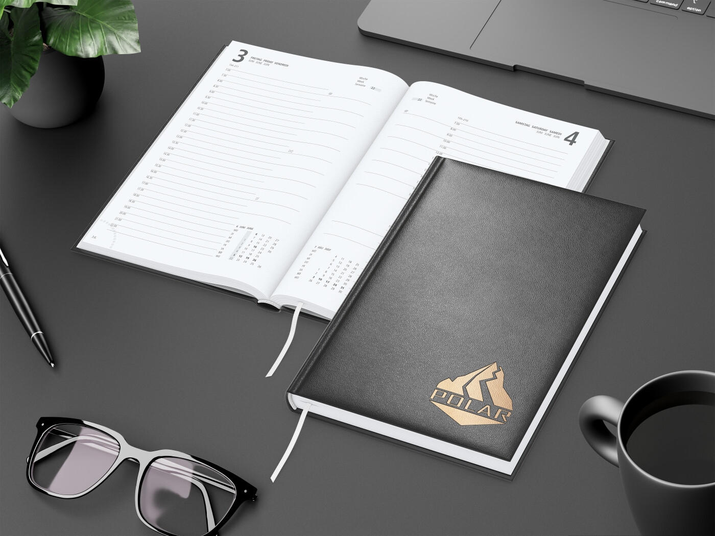 GE0061-SCKTageskalender Advance_ schwarz_ Kupferpraegung