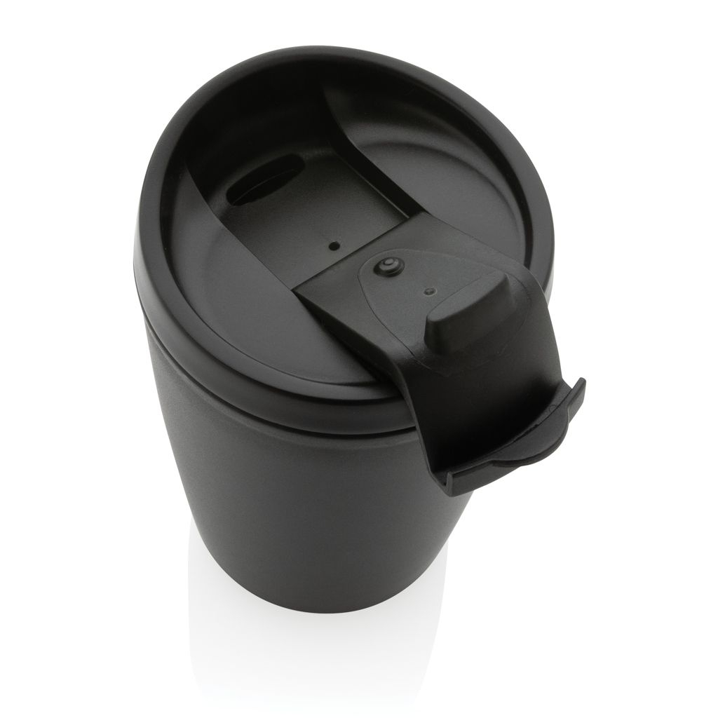 XDP433.08-1GRS recycelter PP-Becher mit Flip-Deckel_ schwarz