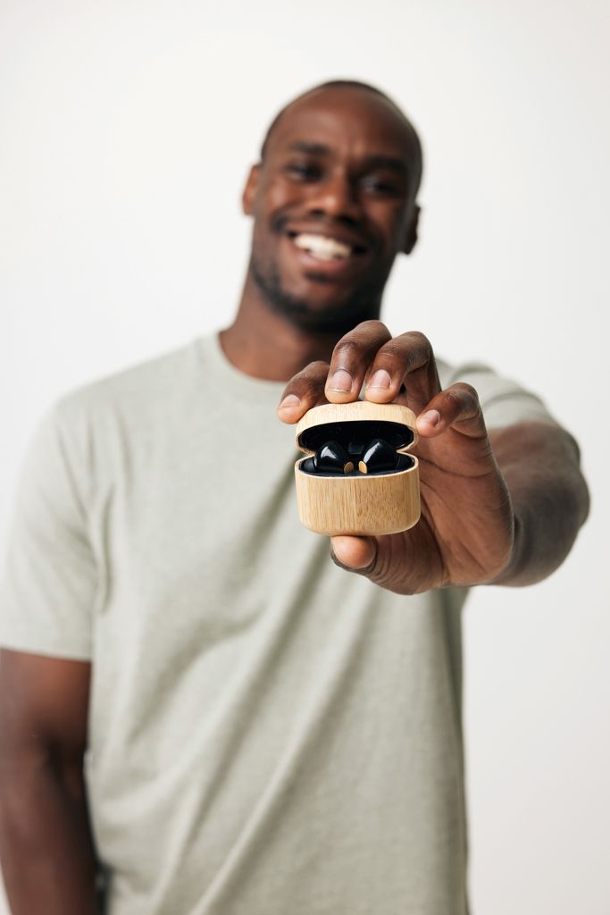 XDP329.93-9TWS-Kopfhoerer aus RCS recyceltem Kunststoff und Bambus_ braun