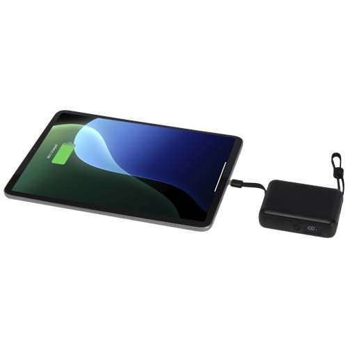 PF124450-2Acrux 35 W 10.000 mAh Tablet Powerbank mit integriertem Typ-C-Kabel aus recyceltem Kunststoff_ schwa