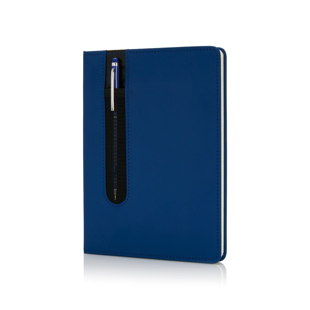 XDP773.31-5Basic Hardcover PU A5 Notizbuch mit Stylus-Stift_ navy blau