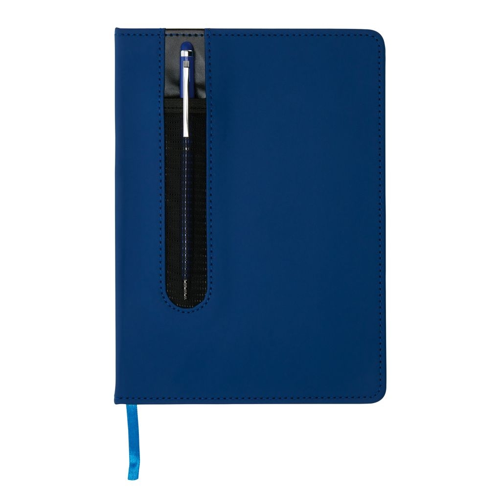 XDP773.31-5Basic Hardcover PU A5 Notizbuch mit Stylus-Stift_ navy blau