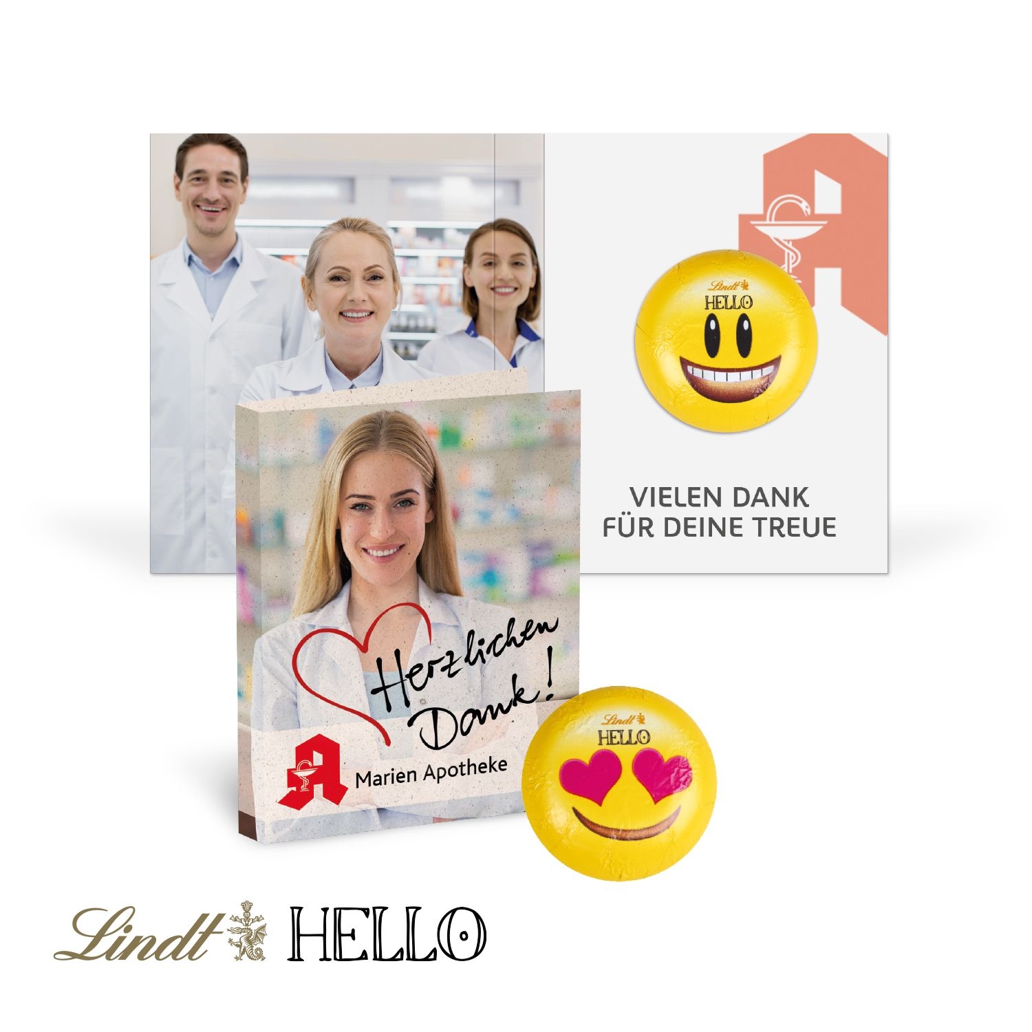 CD91468-01Werbe-Klappkarte mit Lindt HELLO Mini Emoti_ Lindt Hello Emoti