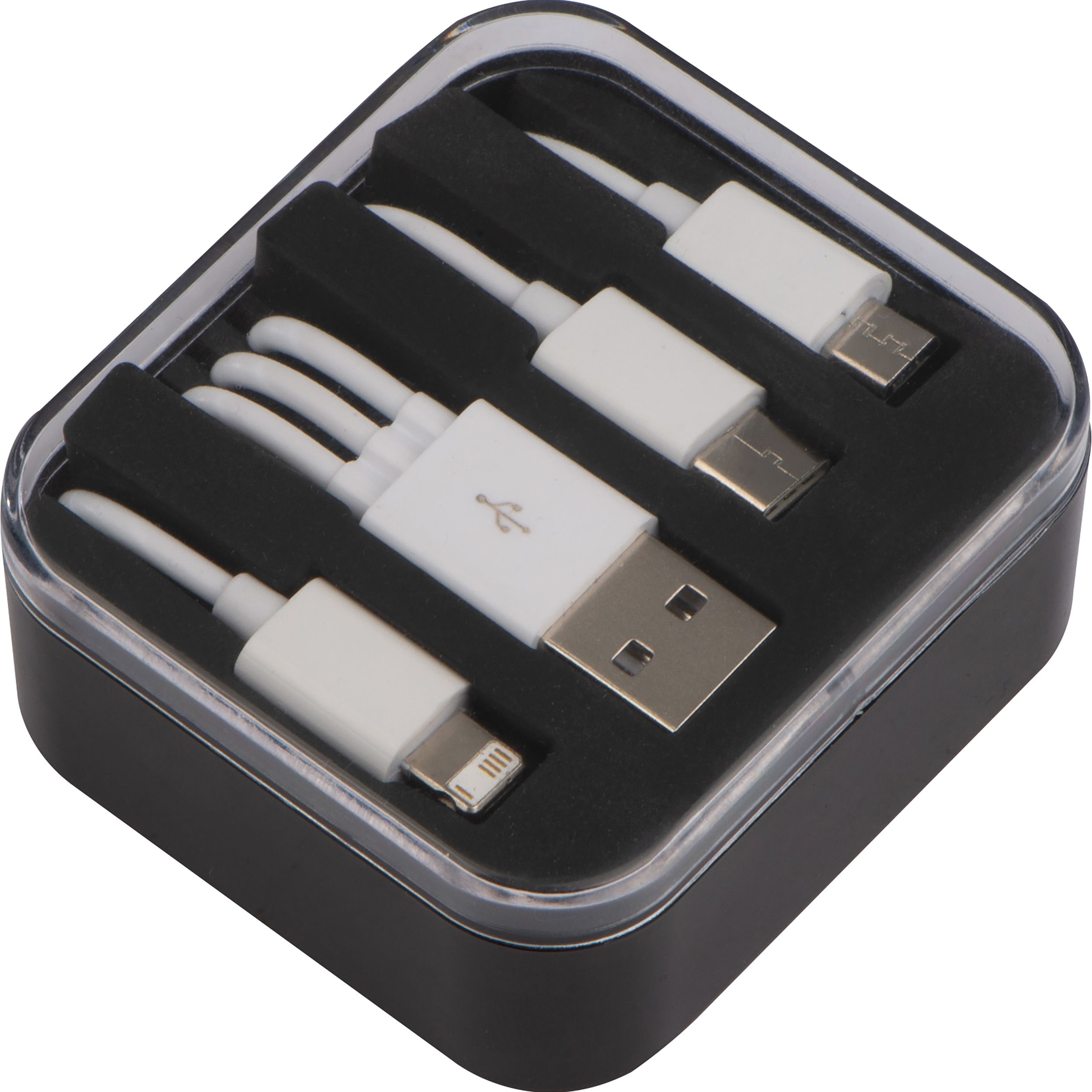 MA20784-03Kunststoffbox mit 3in1 USB Ladekabel BRITTANY_ schwarz