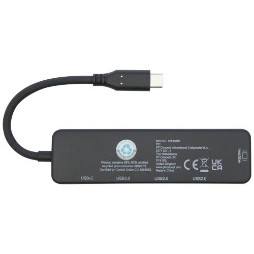 PF124368-1Loop Multimedia-Adapter aus recyceltem RCS Kunststoff USB 2_0-3.0 mit HDMI-Anschluss_ schwarz