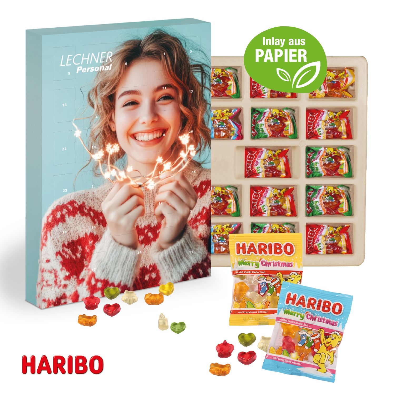 CD55451-02Adventskalender mit Haribo Fruchtgrummi_ Inlay aus Papier_ Individuelles Motiv