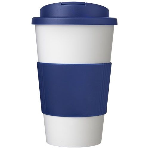 PF210696-2Americano® 350 ml Isolierbecher mit Schutzring _ auslaufsicherem Schraubverschluss_ weiss_blau