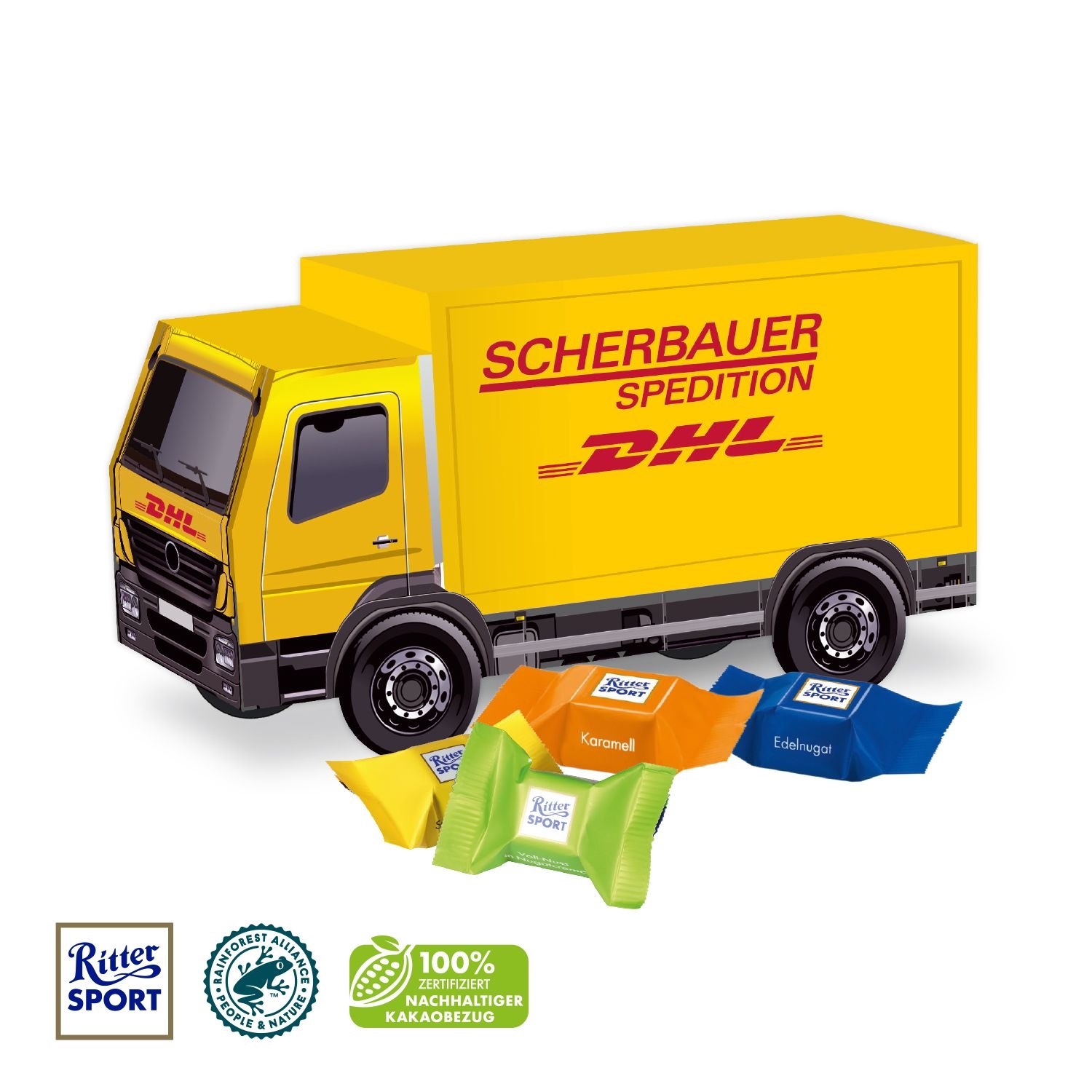 CD916743D Praesent _LKW_ mit Ritter SPORT Schokowuerfel