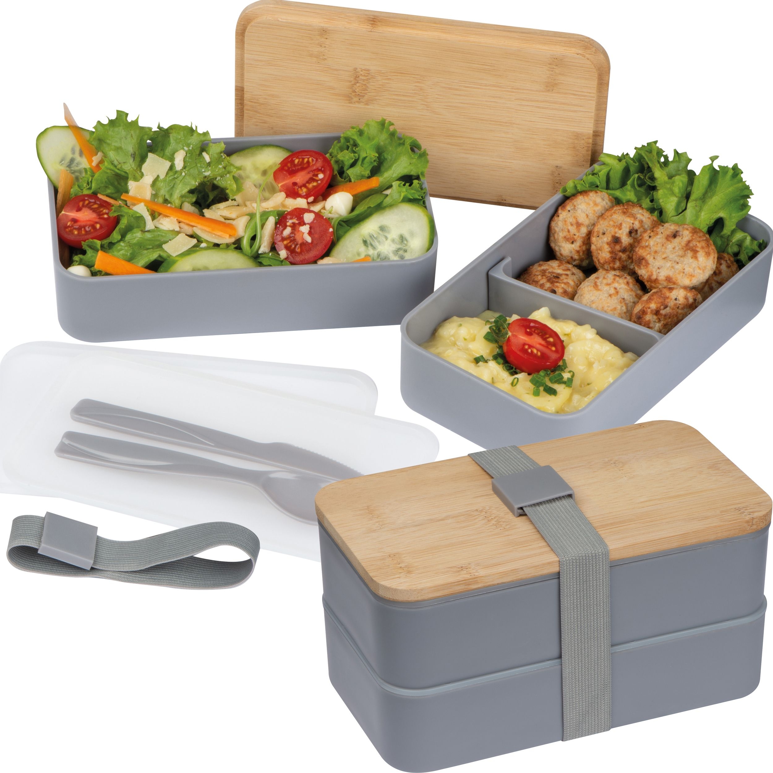 MA82531-072 stoeckige Lunchbox aus Kunststoff und Bambus SALVATORE_ silbergrau