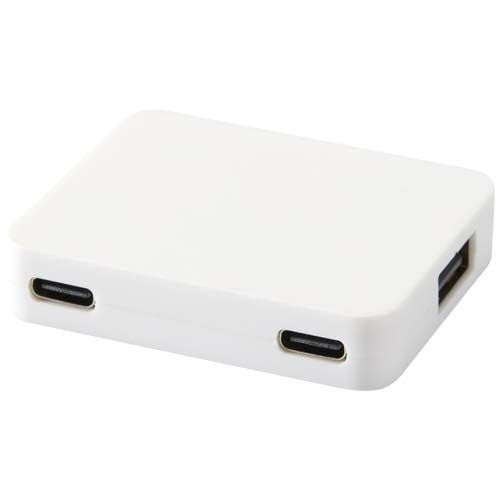 PF124449Gaia 4 Port USB Hub mit USB-A- und Typ-C-Ausgang und zwei Eingaengen aus recyceltem Kunststoff