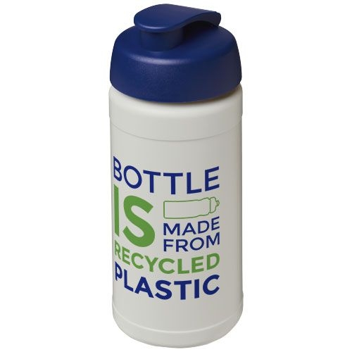 PF210461-2Baseline 500 ml recycelte Sportflasche mit Klappdeckel _ natural_blau