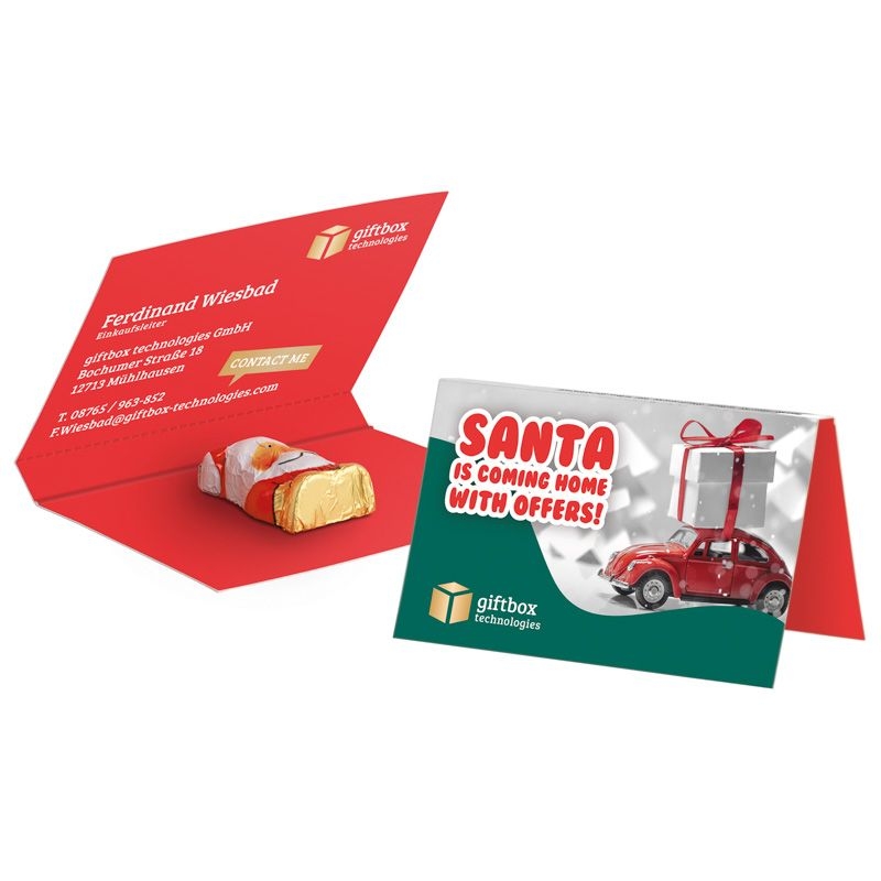 JG20054-1Werbekarte Visitenkartenformat Weihnachten_ Mini-Schoko Weihnachtsmann