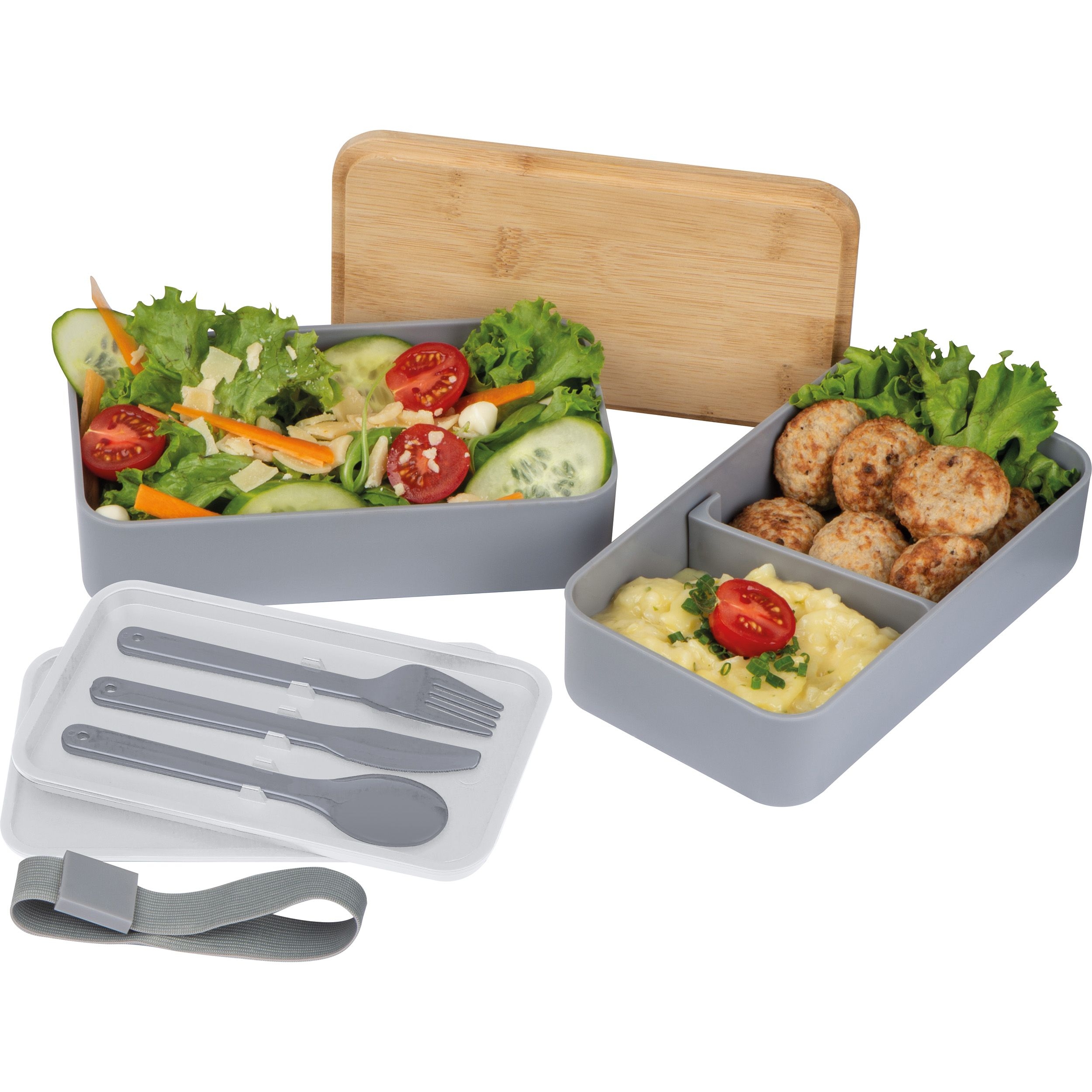 MA82531-072 stoeckige Lunchbox aus Kunststoff und Bambus SALVATORE_ silbergrau